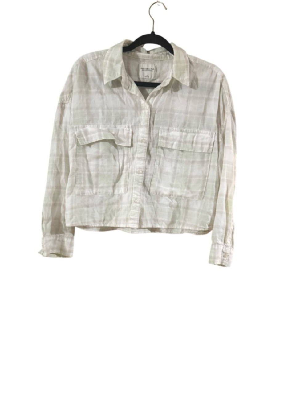 Women's Abercrombie & Fitch Plaid Button Down Shirt S White Green - Picture 2 of 8